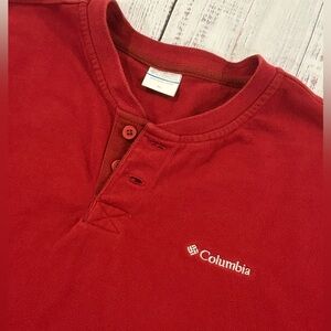 Columbia Men’s XL Maroon, Heavy Long Sleeve Shirt 100% Cotton 2 Button Henley